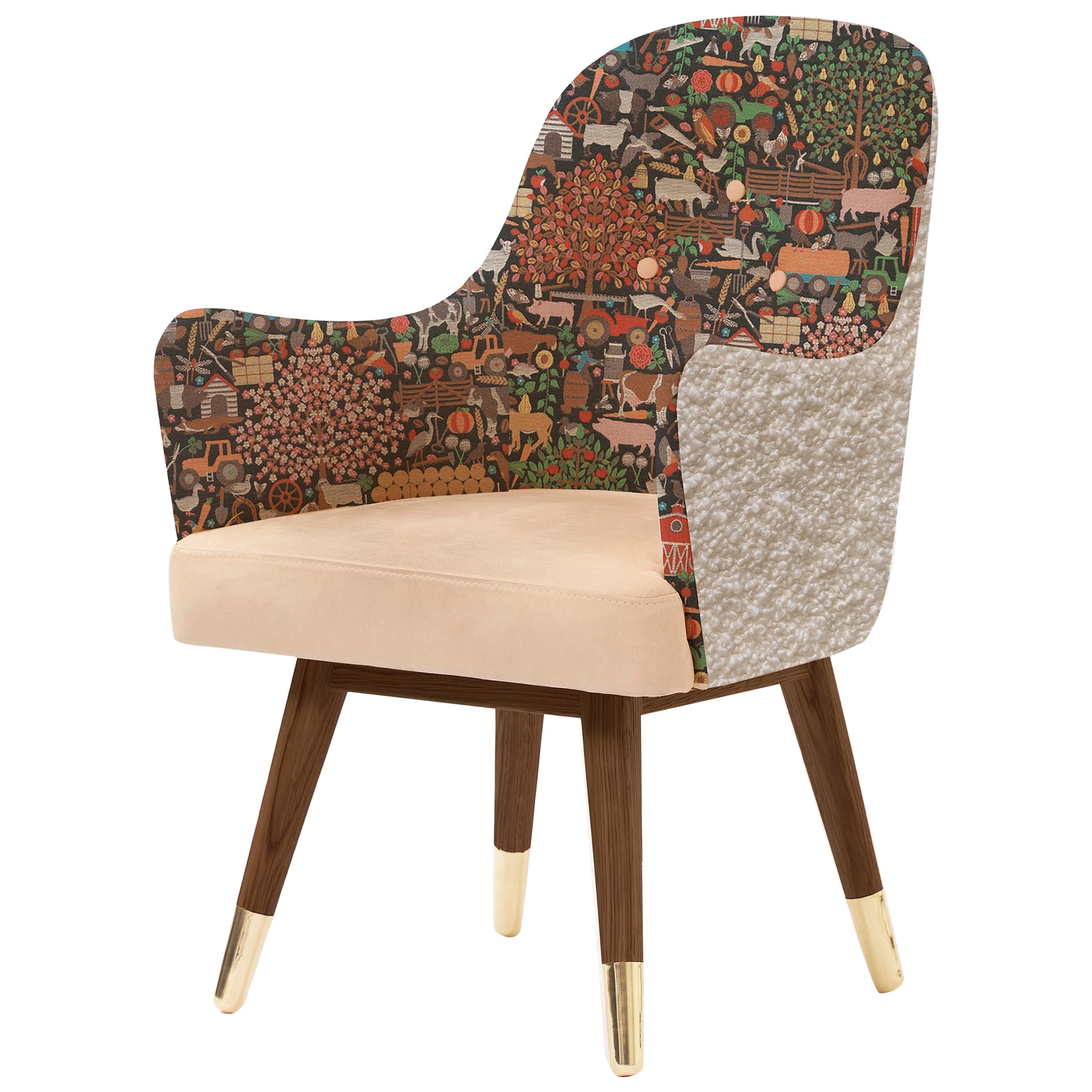 Contemporary Dandy Chair with Beige Suede Leather, Walnut and Brass
