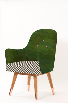 Contemporary Dandy Chair with Green Velvet, Walnut and Brass