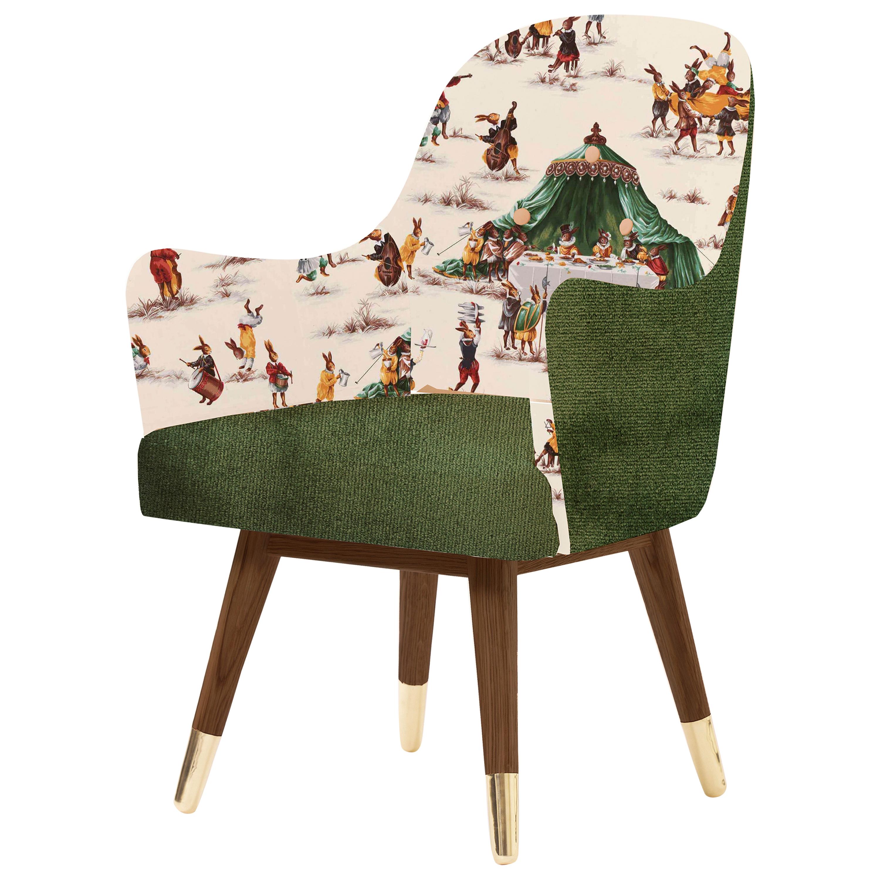 Contemporary Dandy Chair with Green Velvet, Walnut and Brass