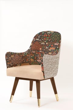 Contemporary Dandy Chair with Leather, Striped Upholstery, Oak and Brass