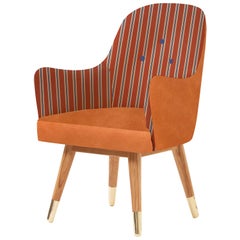 Contemporary Dandy Chair with Leather, Striped Upholstery, Oak and Brass