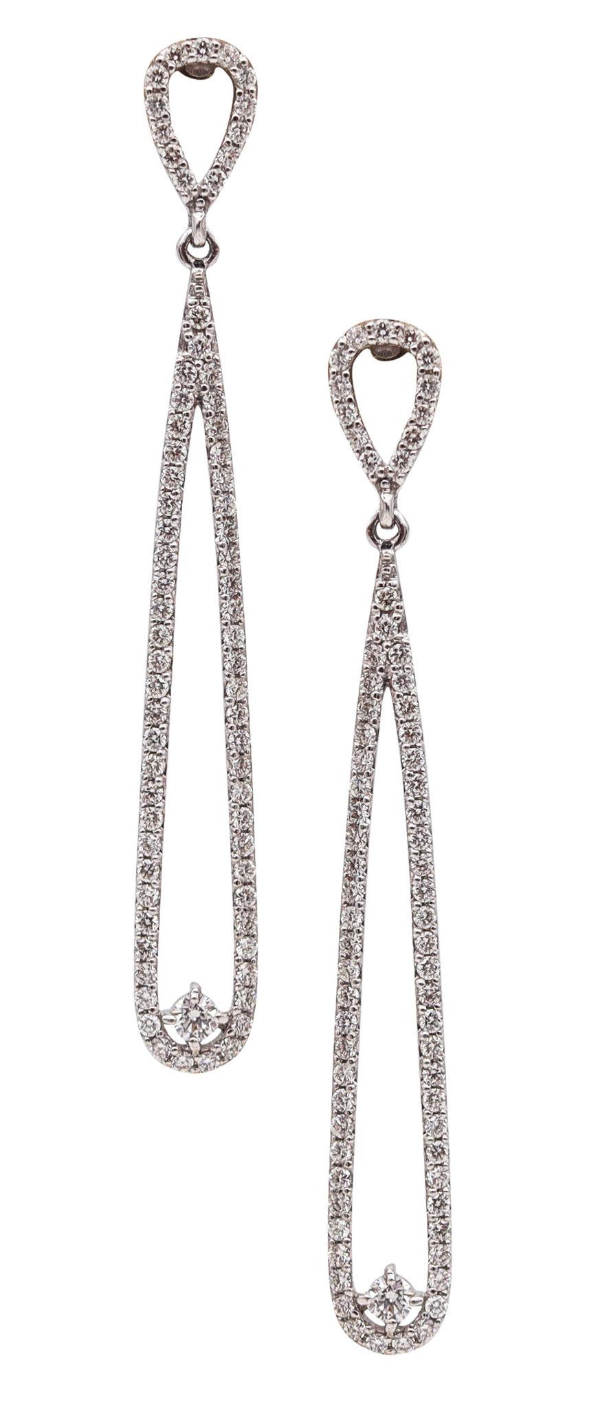 Pendants d'oreilles contemporains en or blanc 18 carats avec diamants VS