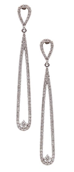 Pendants d'oreilles contemporains en or blanc 18 carats avec diamants VS