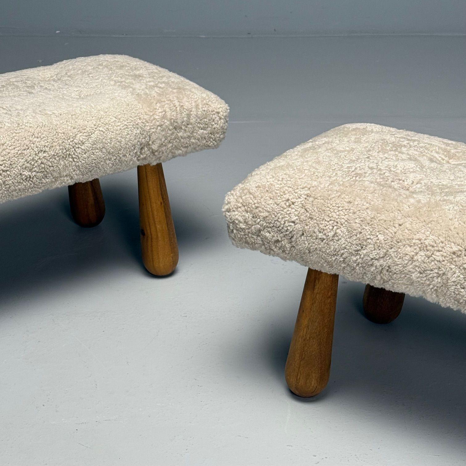 Contemporary, Danish Mid-Century Modern Style, Bancs, Beige Shearling, Maple en vente 4