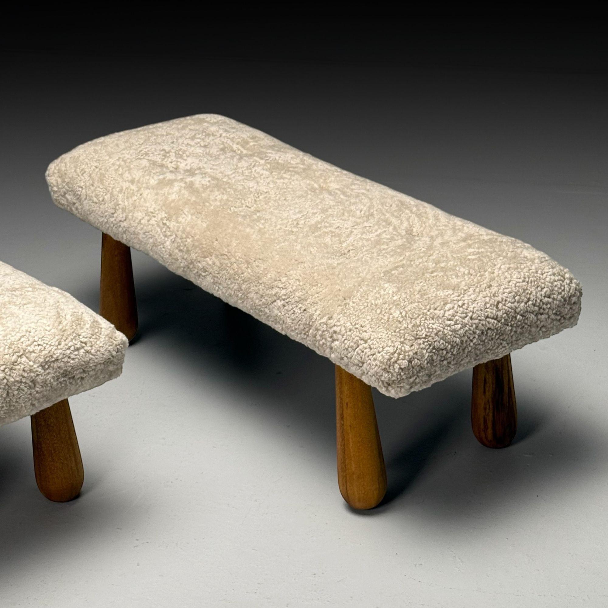 Contemporary, Danish Mid-Century Modern Style, Bancs, Beige Shearling, Maple en vente 2