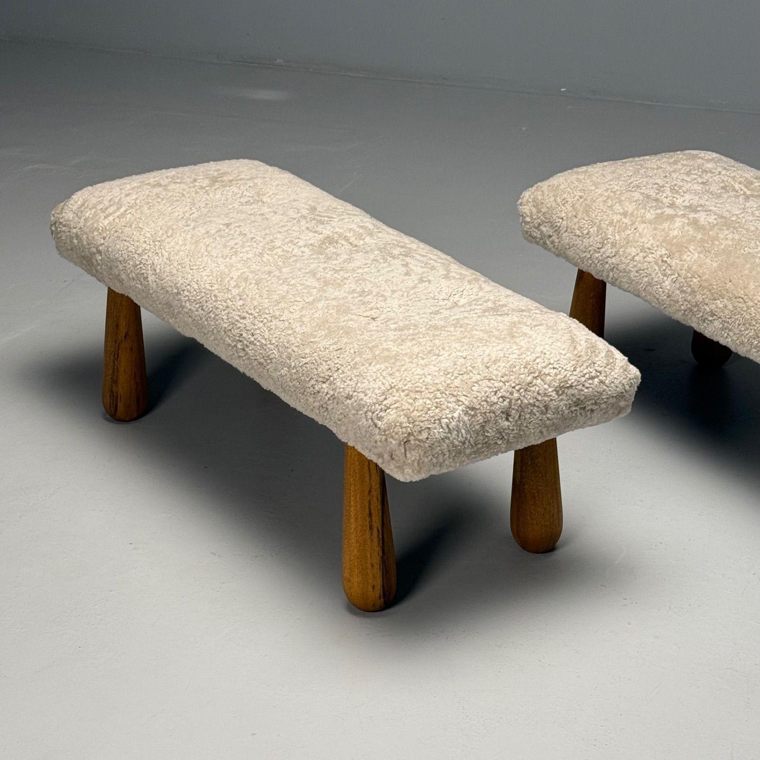 Contemporary, Danish Mid-Century Modern Style, Bancs, Beige Shearling, Maple en vente 3