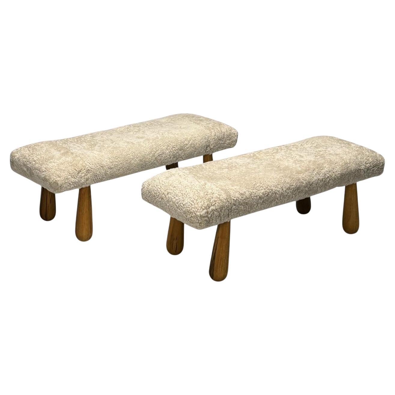 Contemporary, Dänischer Mid-Century Modern Stil, Bänke, Beige Shearling, Ahorn