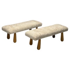 Contemporáneo, Estilo Moderno Danés de Mediados de Siglo, Bancos, Shearling Beige, Arce