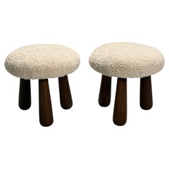 Contemporary, Danish Modern, Sheepskin Stools, Beige Sheepskin, Maple, 21st C.
