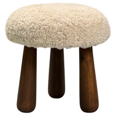 Contemporary, Danish Modern, Sheepskin Stool, Beige Sheepskin, Maple, 21st C.