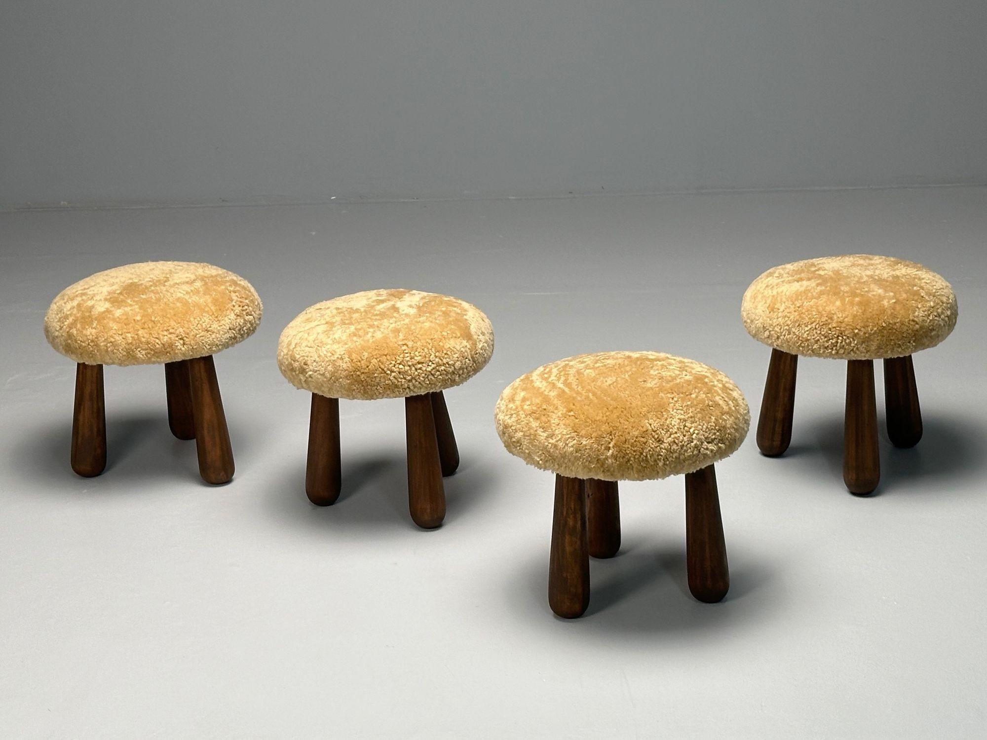 Contemporary, Danish Modern, Sheepskin Stools, Honey Shearling, Maple For Sale 5