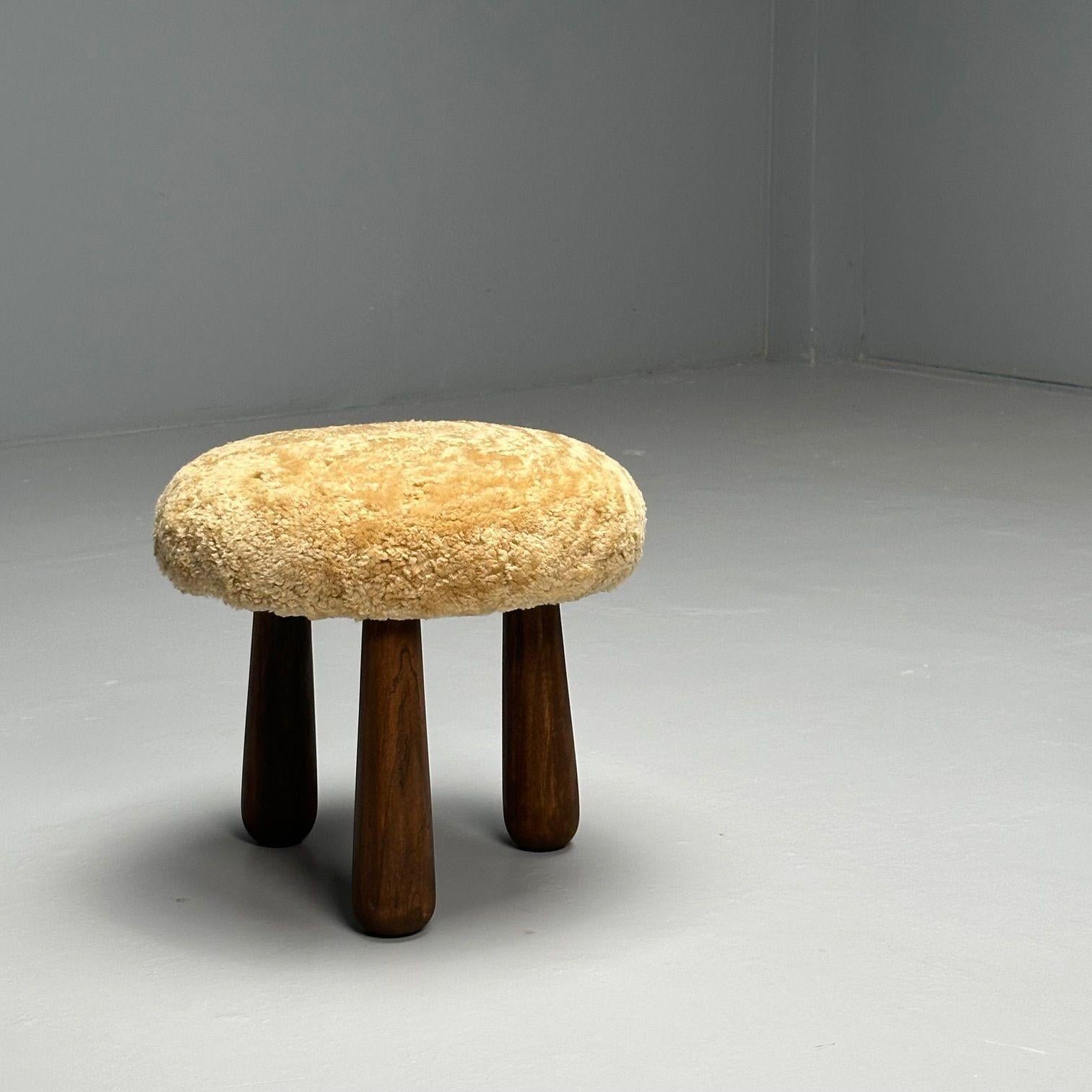 Contemporary, Danish Modern, Sheepskin Stools, Honey Shearling, Maple For Sale 1