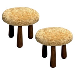 Contemporary, Danish Modern, Sheepskin Stools, Honey Shearling, Maple
