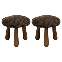 Contemporary, Dänische Moderne, Braunes Schafsfell, Ahorn, Fußhocker, 21.