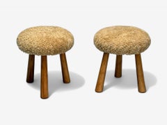 Contemporary, Danish Modern Style, Honey Sheepskin, Maple, Footstools, 21st C.