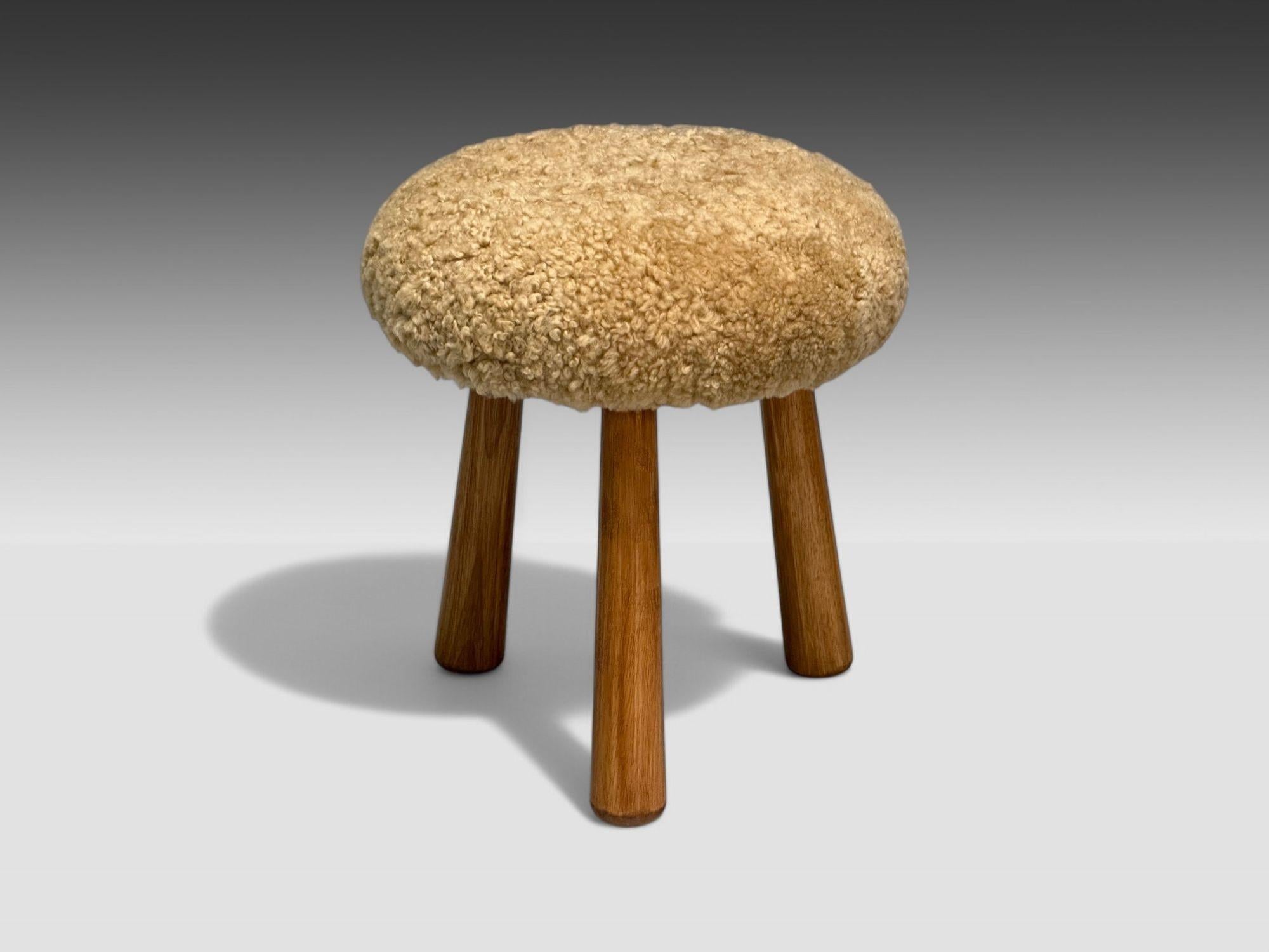 Mid-Century Modern Contemporary, Danish Modern Style, Honey Sheepskin, Maple, Footstools, 21st C.