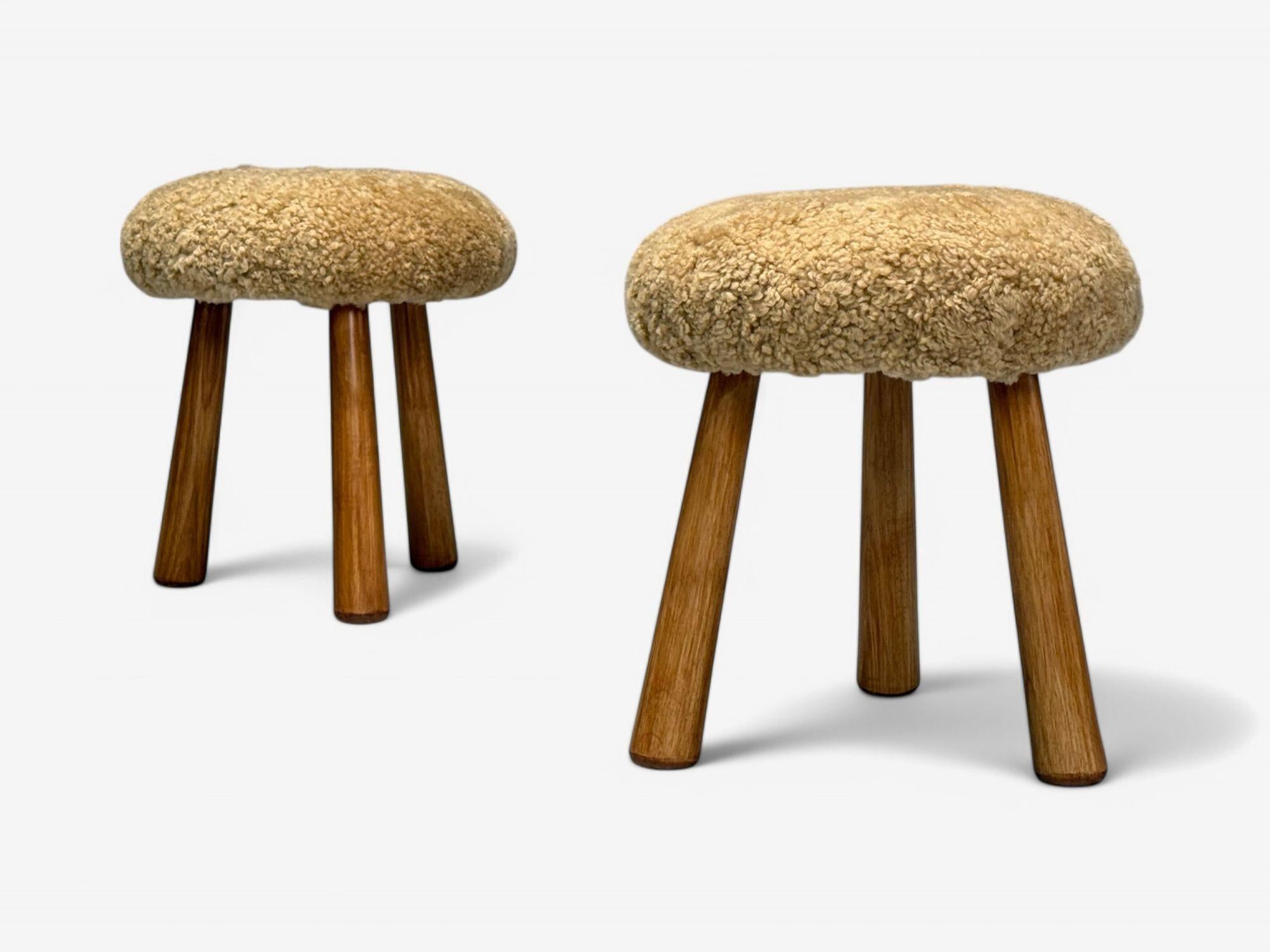 American Contemporary, Danish Modern Style, Honey Sheepskin, Maple, Footstools, 21st C.