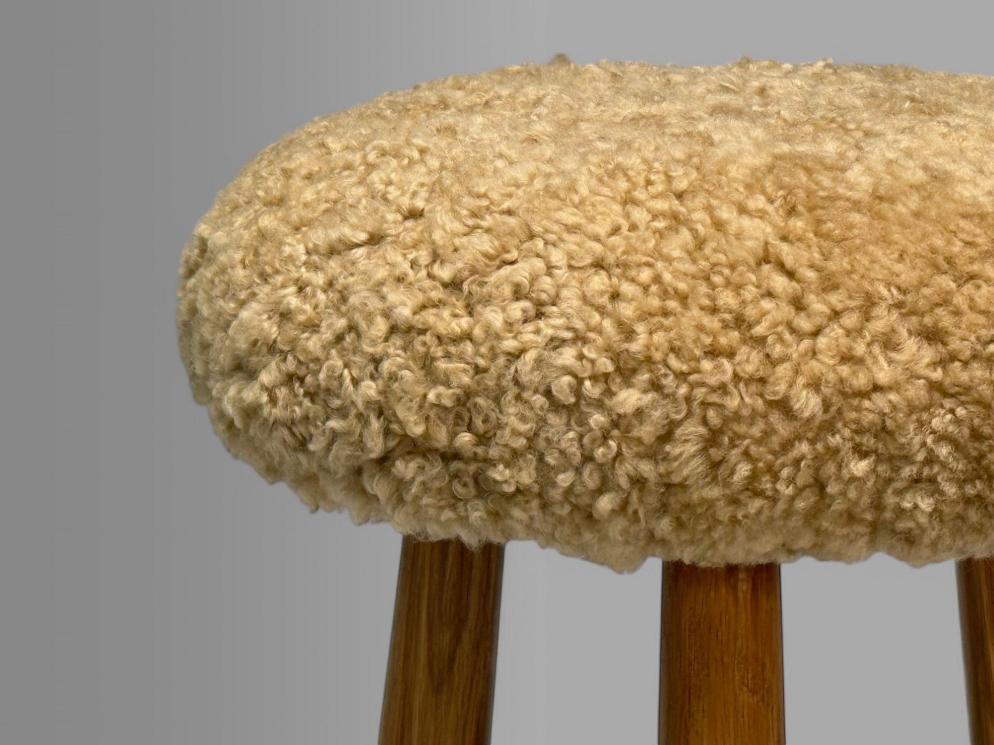 Contemporary, Danish Modern Style, Honey Sheepskin, Maple, Footstools, 21st C. 1