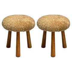 Contemporary, Danish Modern Style, Honey Sheepskin, Maple, Footstools, 21st C.