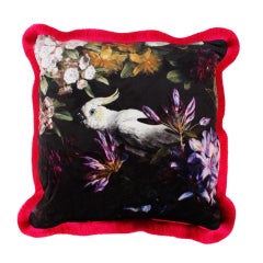 Contemporary Dark And Fuchsia Cotton And Moire Fabric Parrots Pair Of Pillows