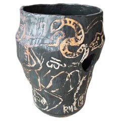 Contemporary Dark Brown Ceramic Bowl Vessel by Roger Herman, American Clay