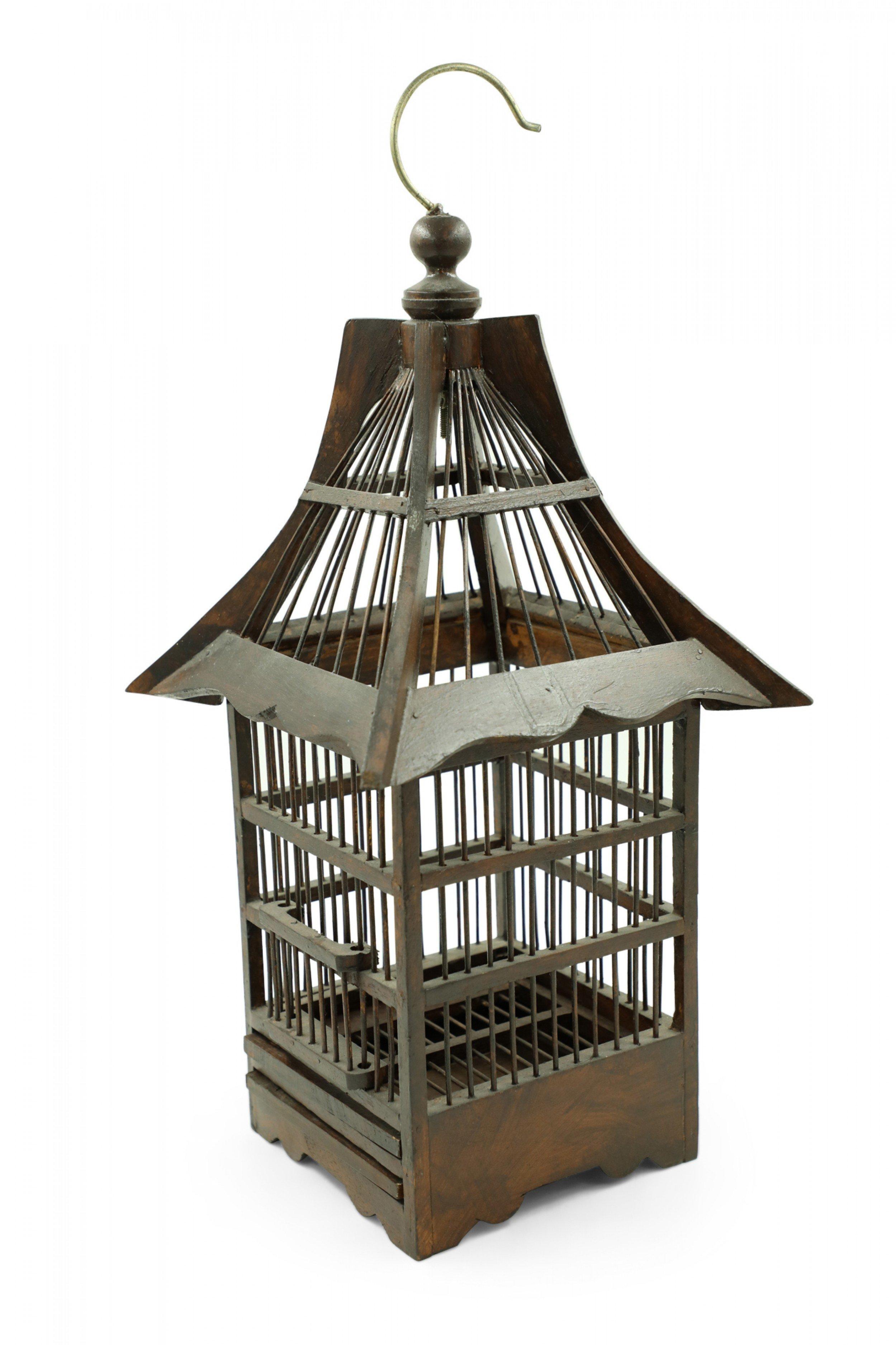 Contemporary Dark Brown Stained Wood Birdcage For Sale 5