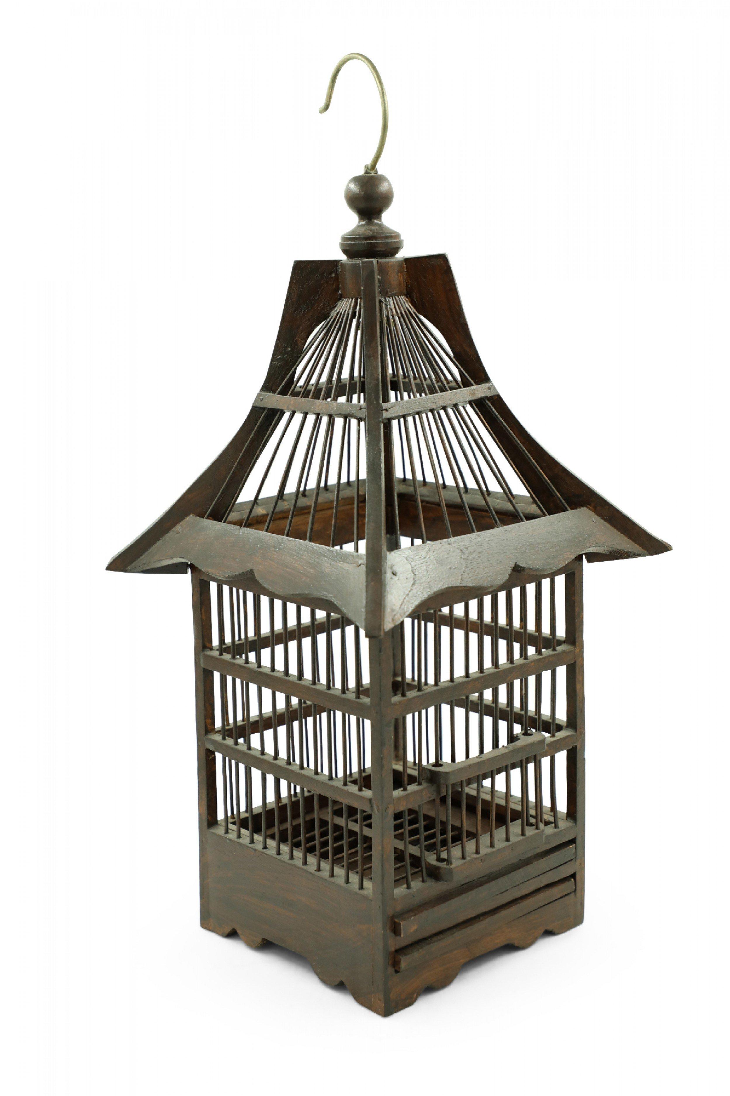 Contemporary Dark Brown Stained Wood Birdcage For Sale 6