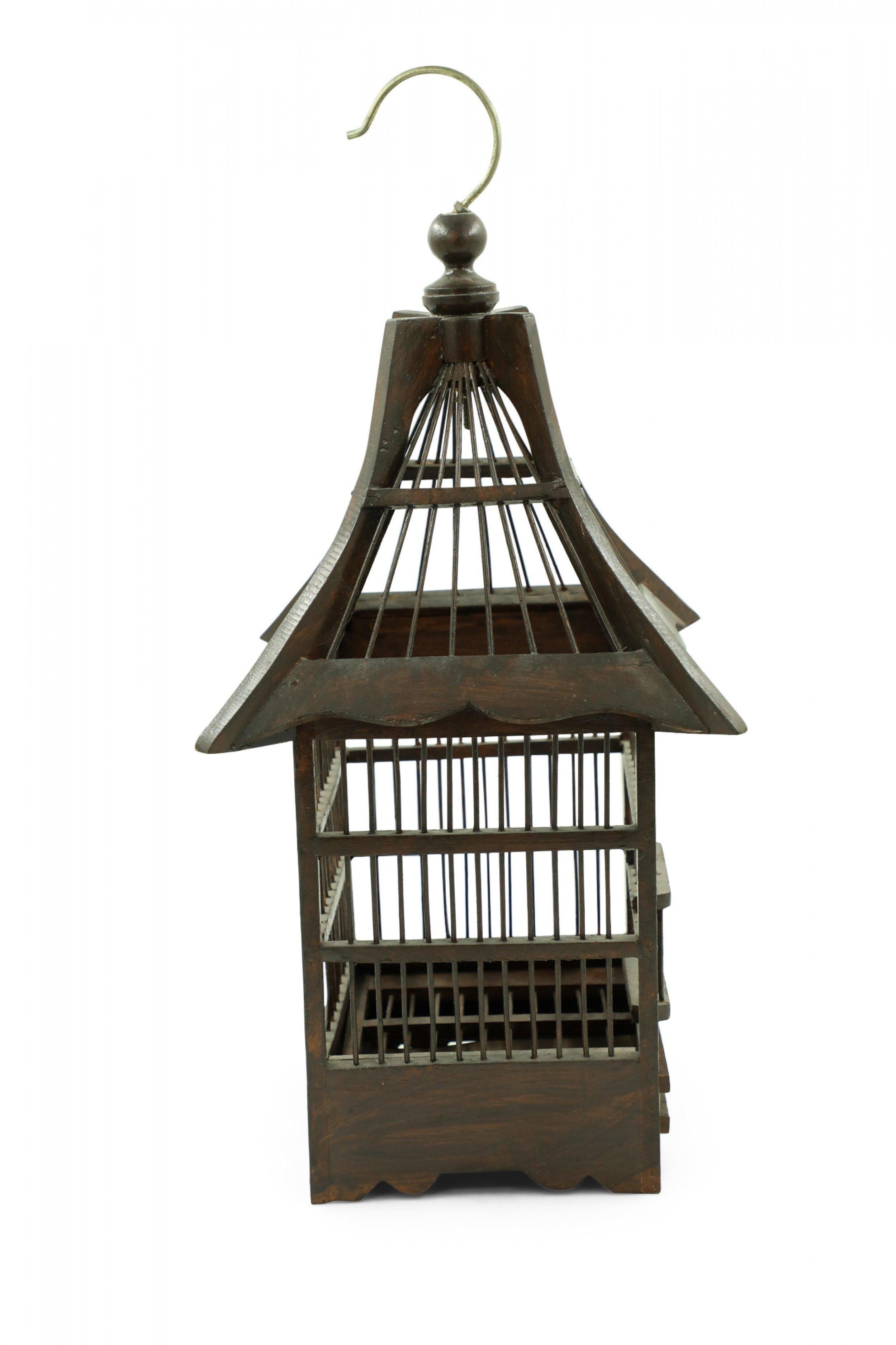 Modern Contemporary Dark Brown Stained Wood Birdcage For Sale