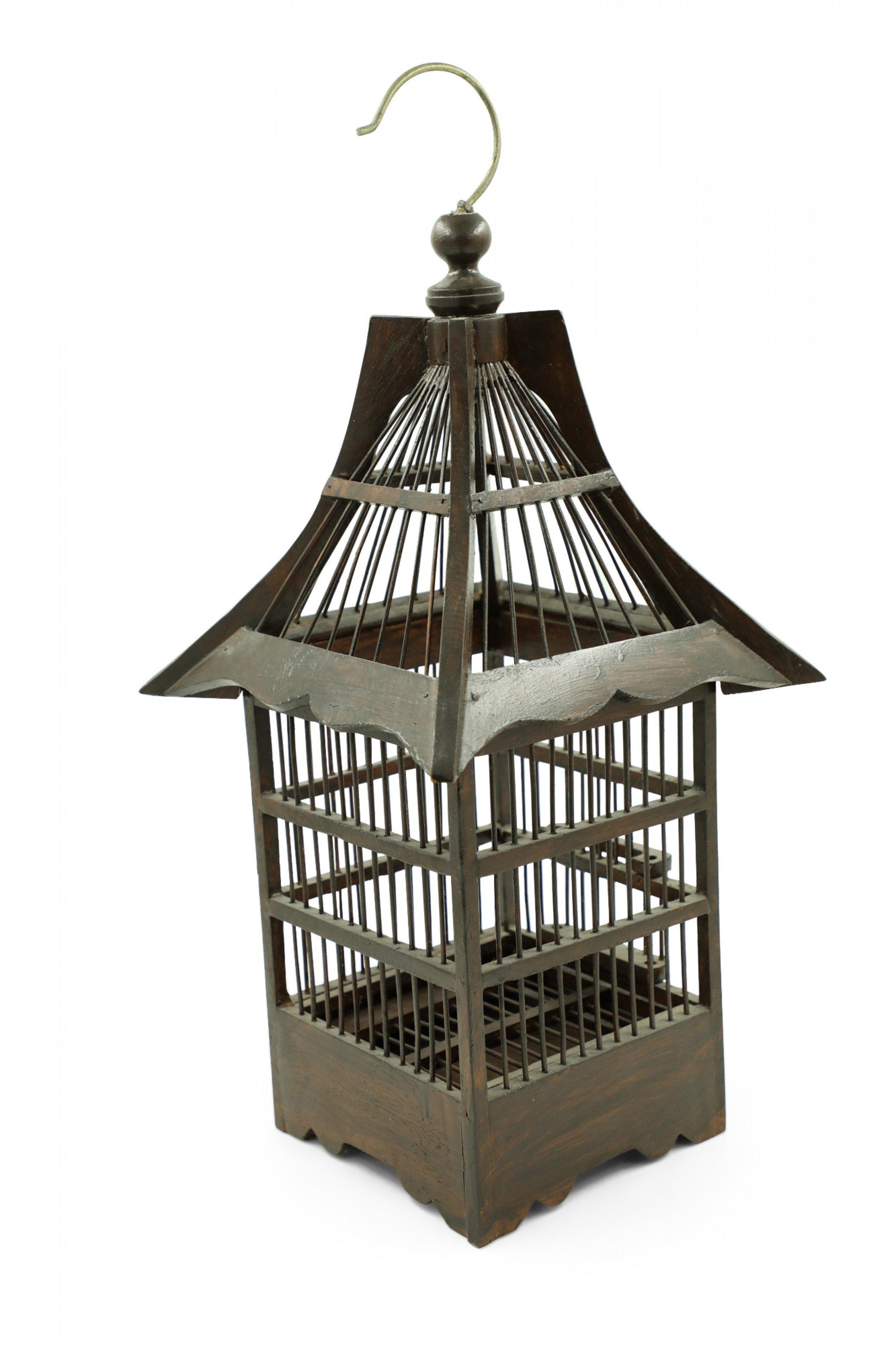 American Contemporary Dark Brown Stained Wood Birdcage For Sale