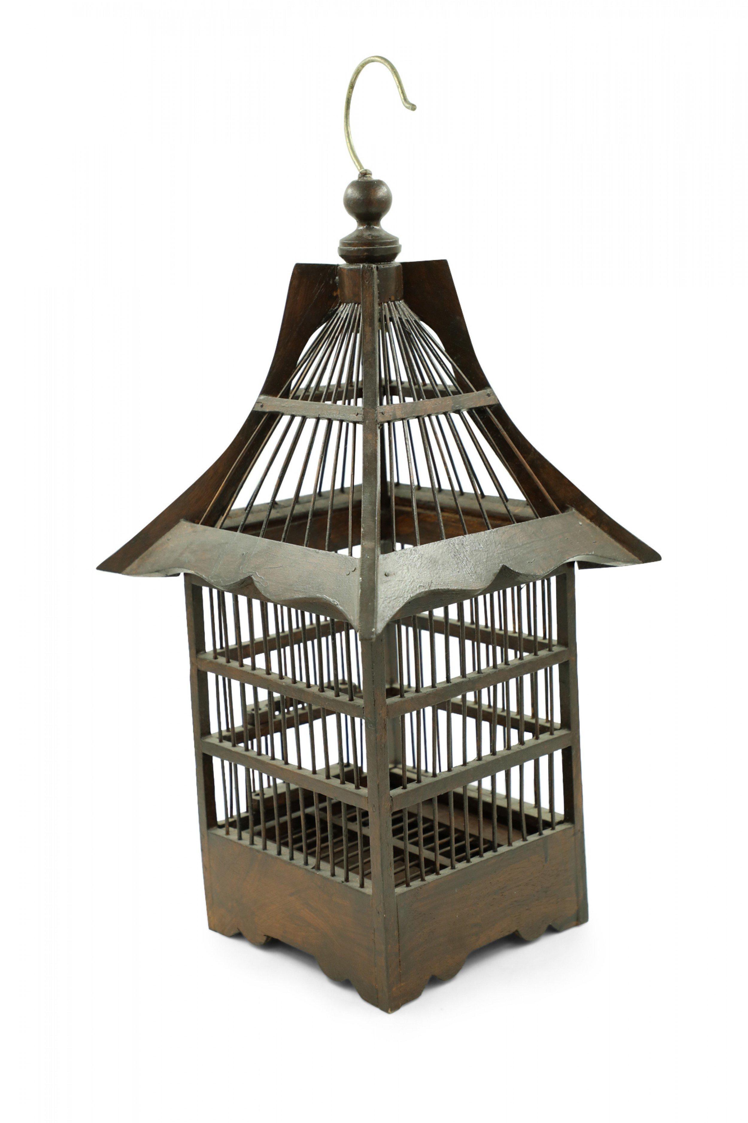 Contemporary Dark Brown Stained Wood Birdcage In Good Condition For Sale In New York, NY