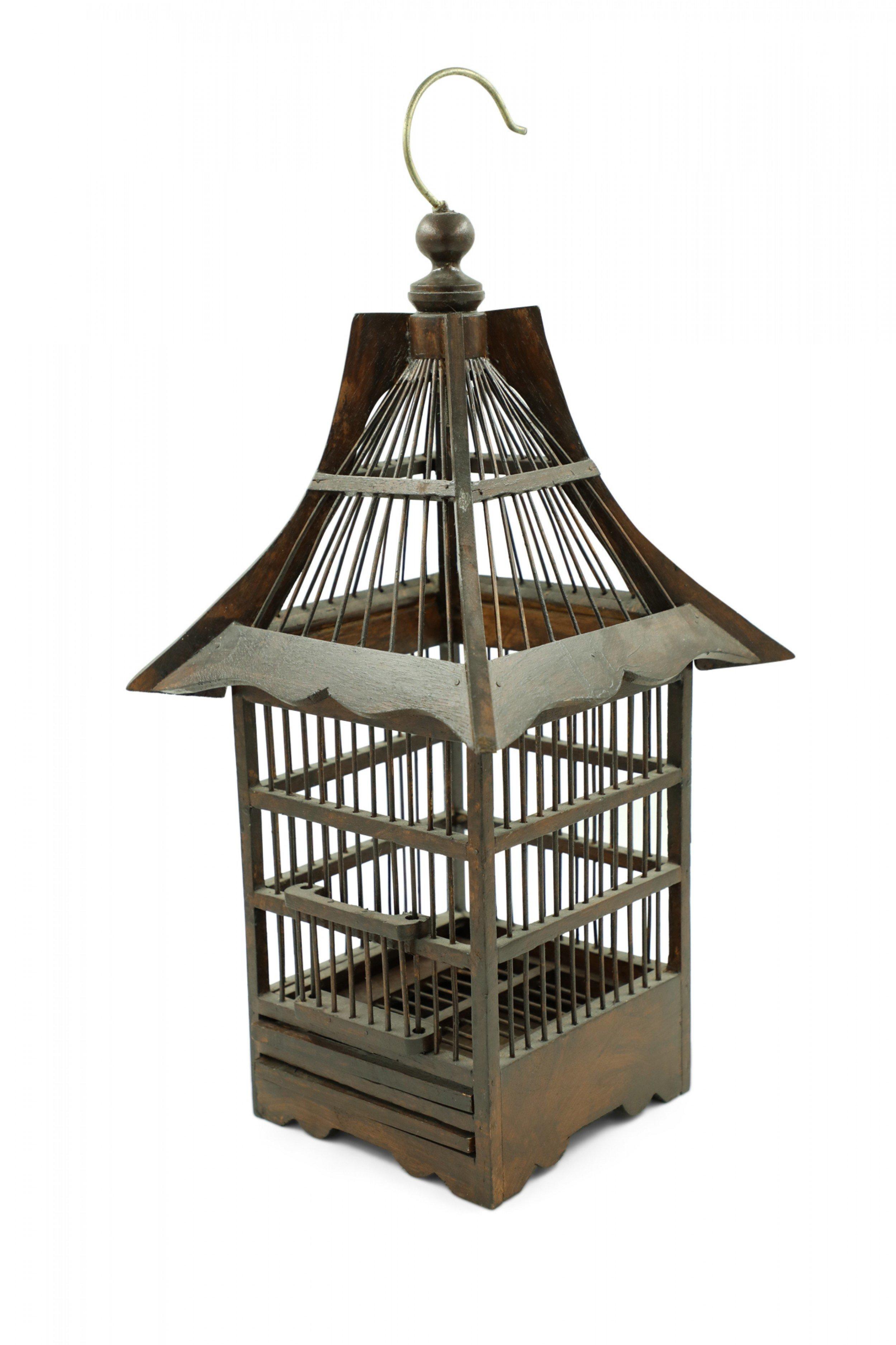 Contemporary Dark Brown Stained Wood Birdcage For Sale 2