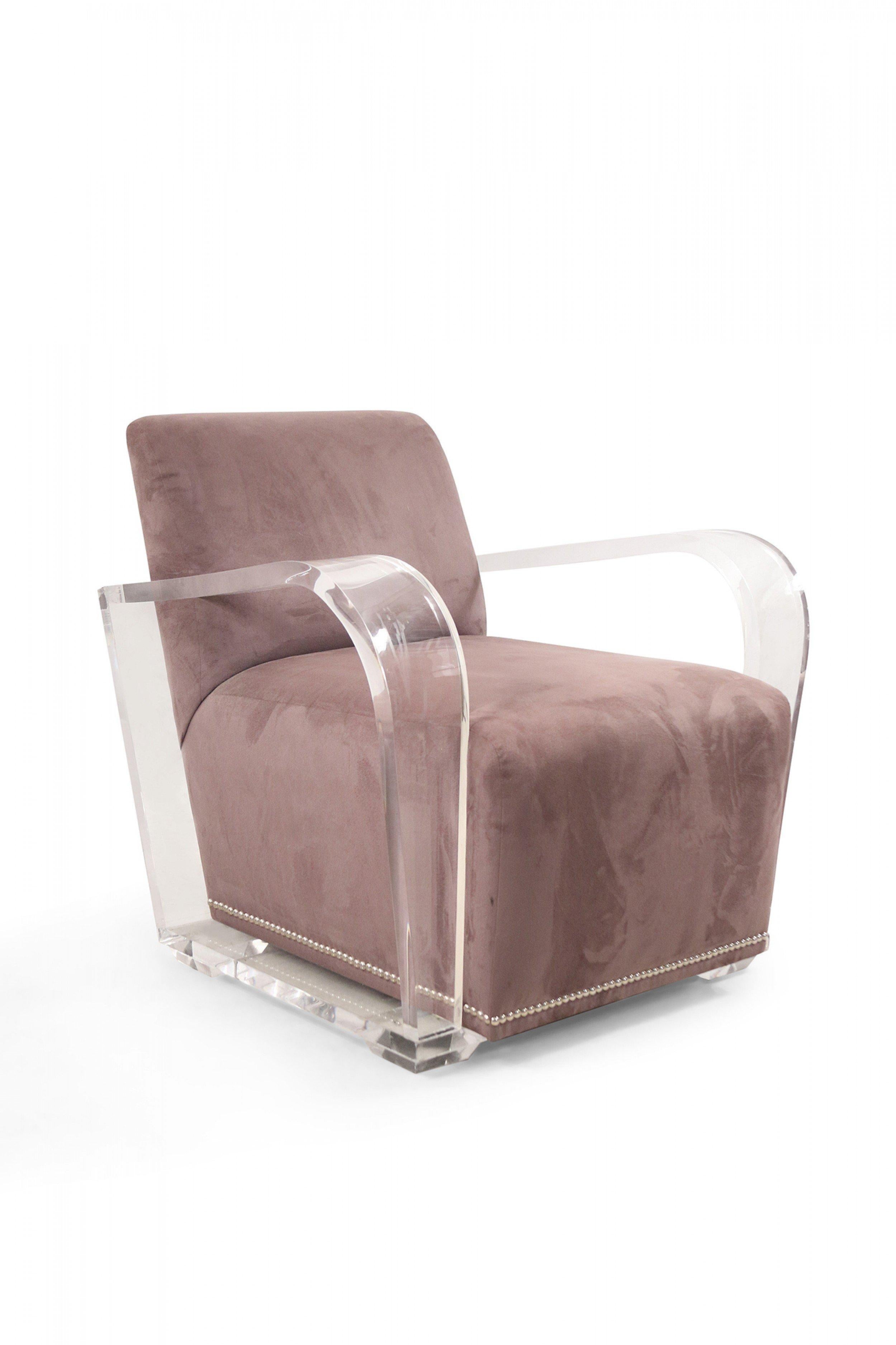 Mid-Century Modern Contemporary Dark Gray Suede and Lucite Lounge Chair For Sale