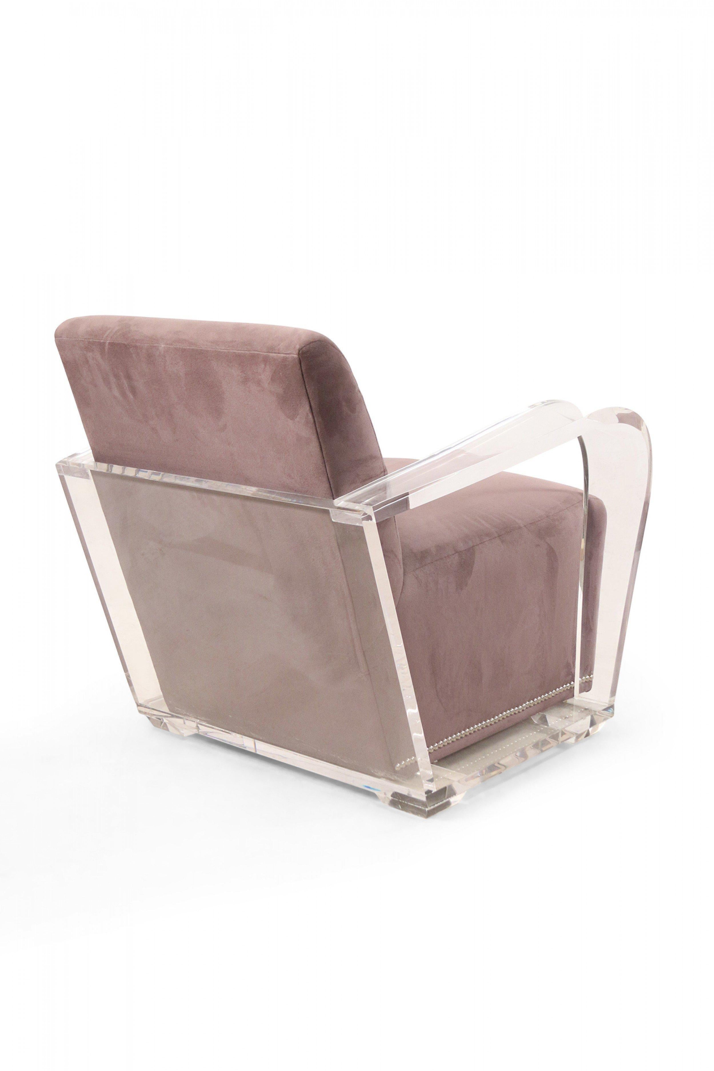 Contemporary Dark Gray Suede and Lucite Lounge Chair In Good Condition For Sale In New York, NY