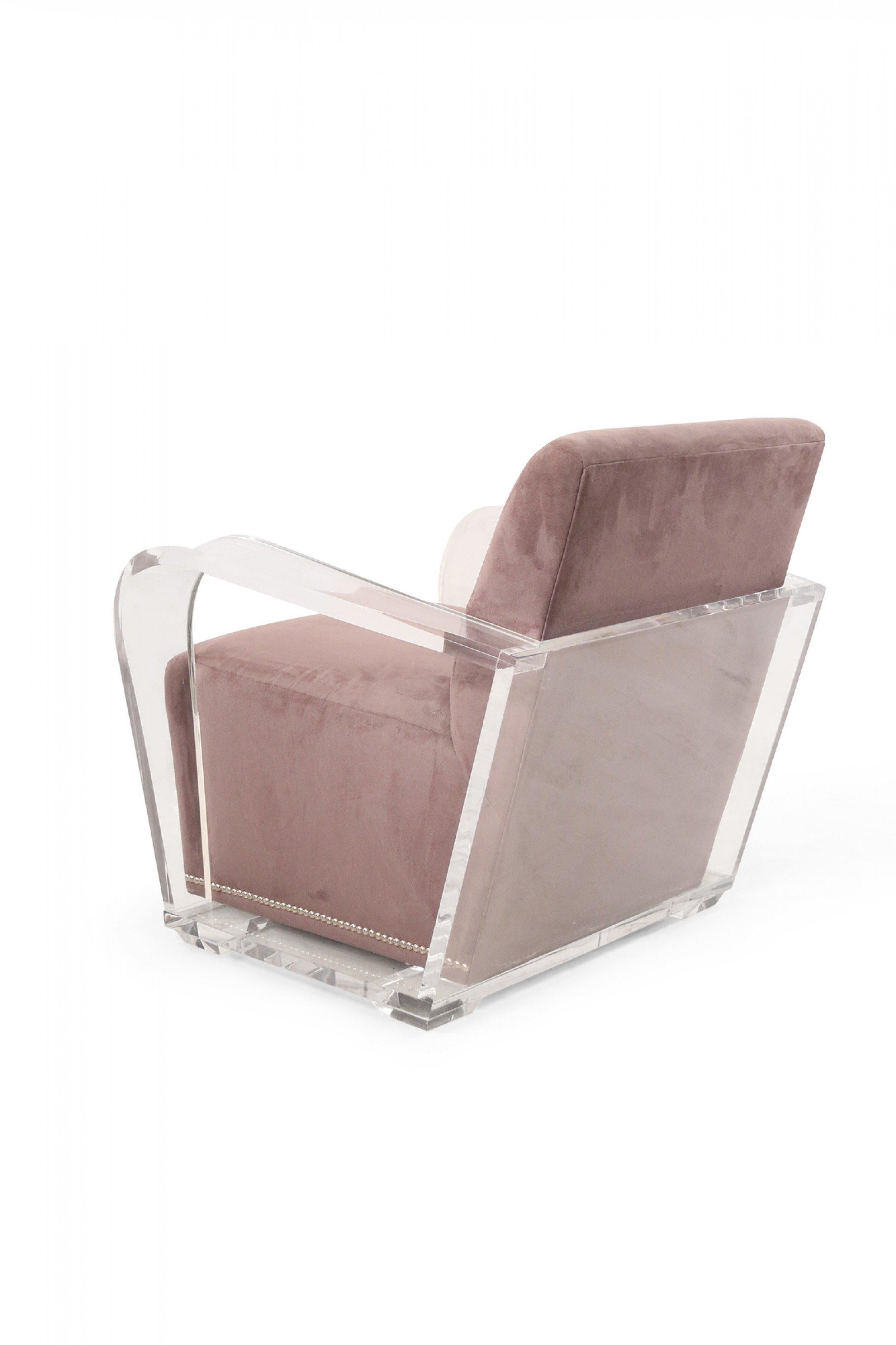 Contemporary Dark Gray Suede and Lucite Lounge Chair For Sale 1