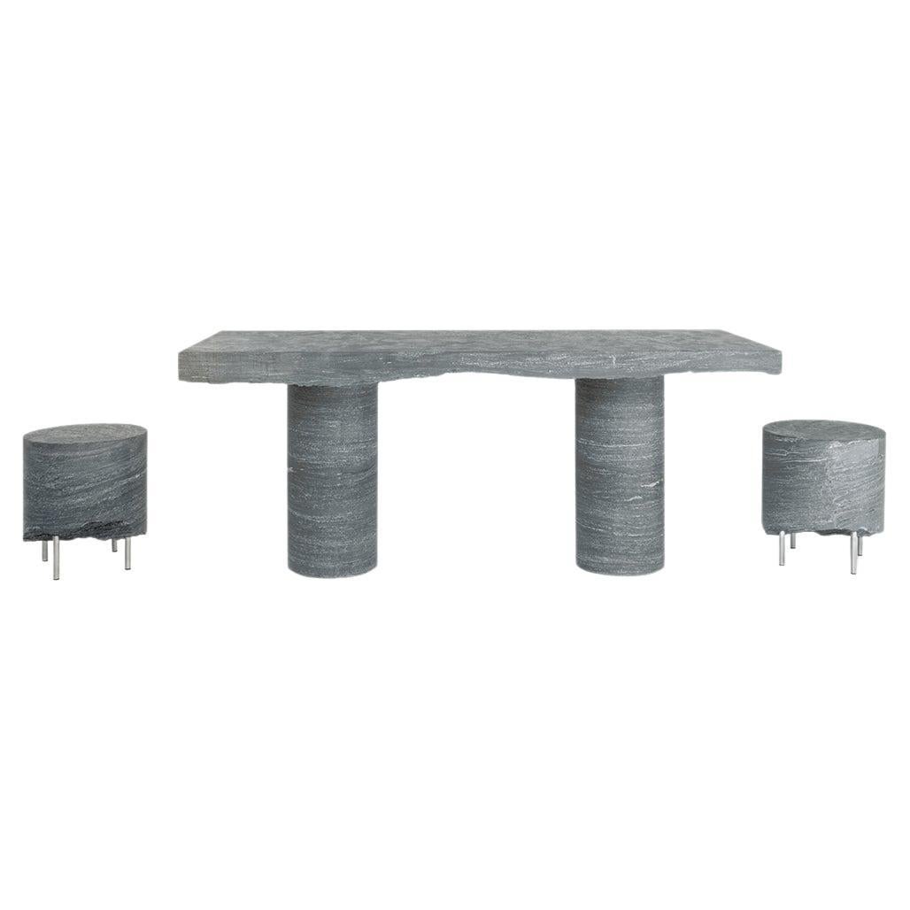 Table de salle à manger contemporaine en marbre gris foncé « Concept Kitchen » de Sam Chermayeff