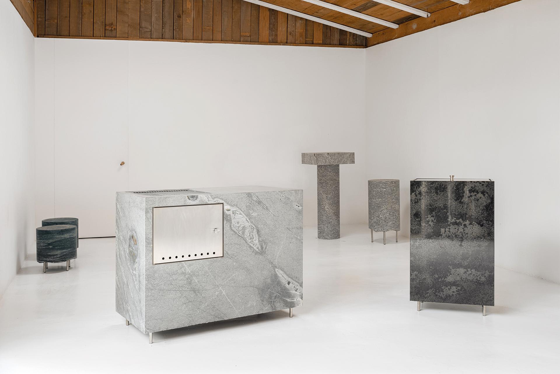 German Contemporary Dark Grey Marble Outdoor Floor Lamp Sam Chermayeff Chermayeff For Sale