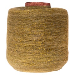 Contemporary Dark Mustard Slim Drum Basket - Water Hyacinth