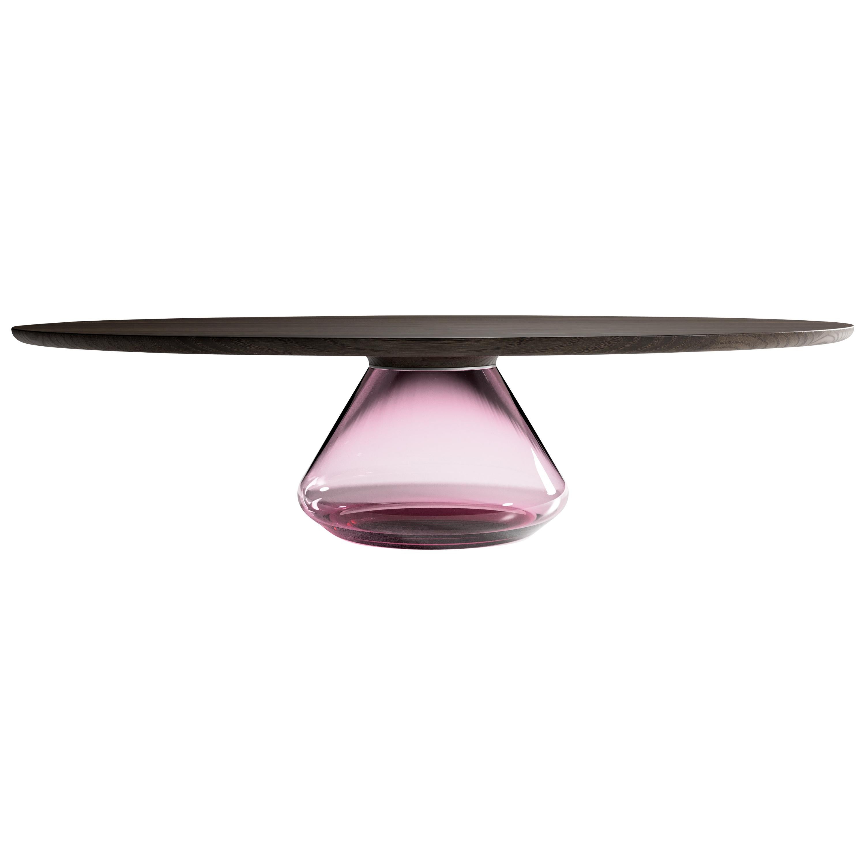 "Pink Lady Eclipse" Coffee Table ft. Hand-Blown Glass and Dark Oak Top For Sale