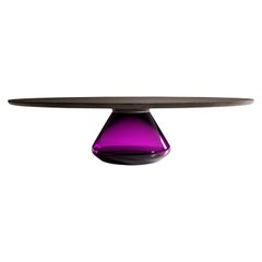 "Charoite Eclipse" Coffee Table ft. Hand-Blown Glass and Dark Oak Top