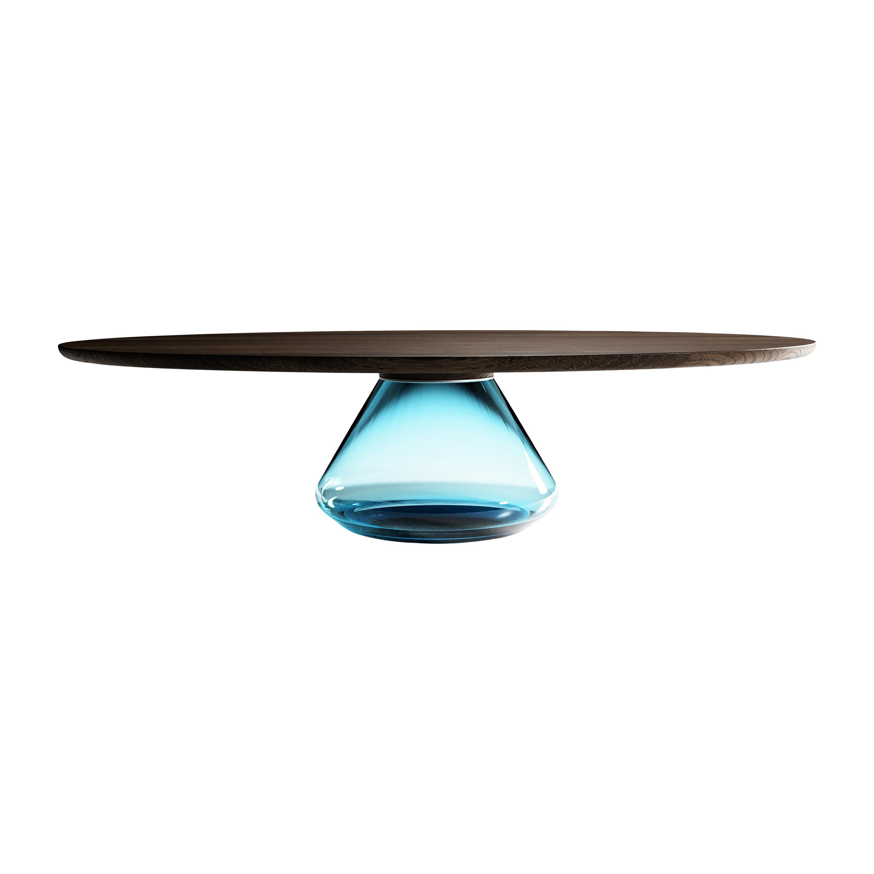 "Sky Eclipse" Coffee Table ft. Hand-Blown Glass Base and Dark Oak Top For Sale