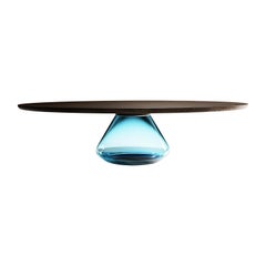 "Sky Eclipse" Coffee Table ft. Hand-Blown Glass Base and Dark Oak Top