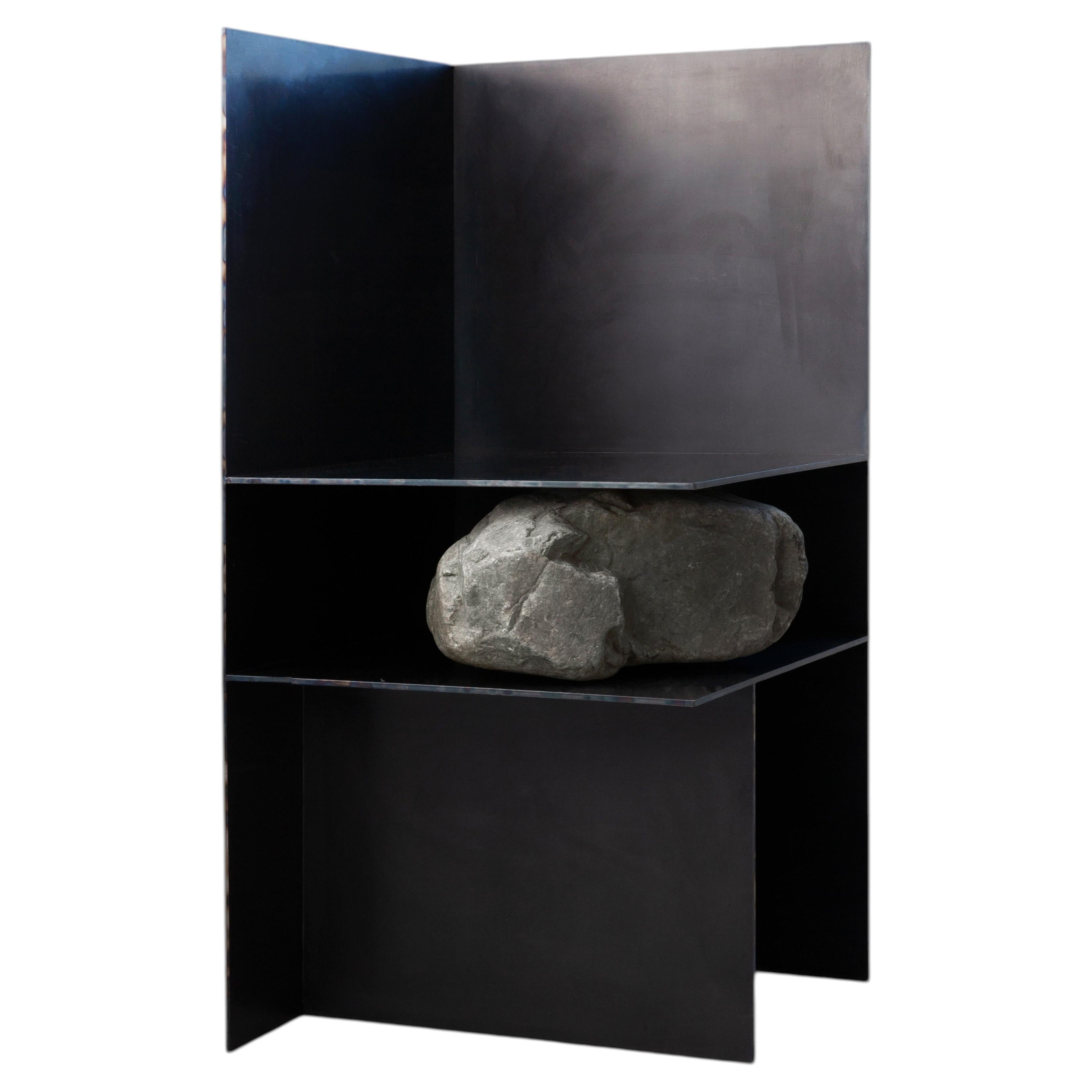 Contemporary Dark Solid Iron Steel Chair III with Natural Stone by Lee Sisan For Sale