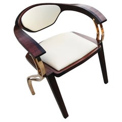 Contemporary Dark Walnut and Bronze Palare Club Chair