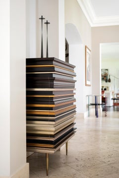 Contemporary Darkened Wood with Gold and Green Moldings Dresser by Luis Pons