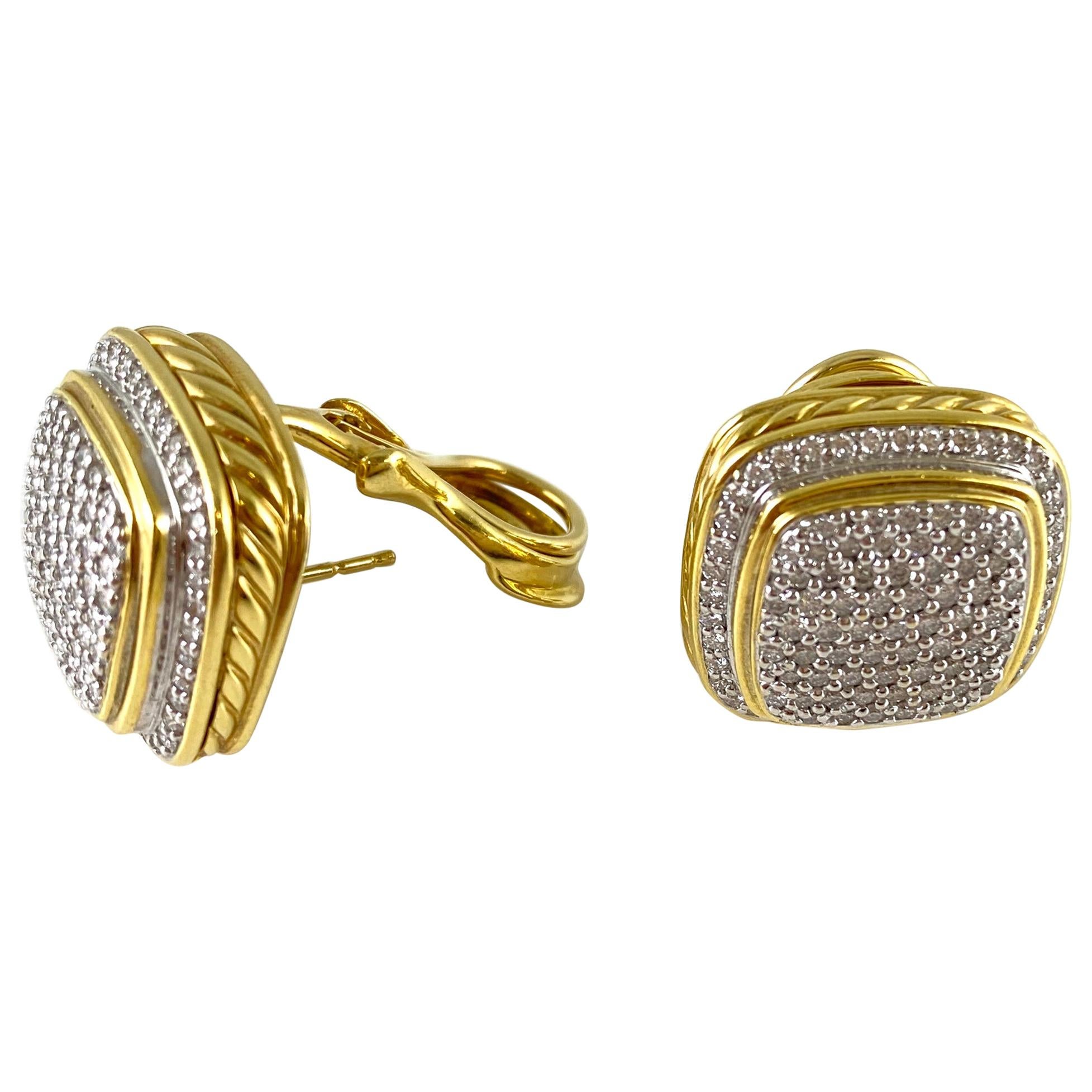 Contemporary David Yurman 18 Karat Yellow Carved Gold with Diamonds Earring For Sale