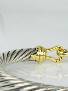 Contemporary David Yurman, 18 Karat Gold Sterling Cable Diamond Clasp Bracelet