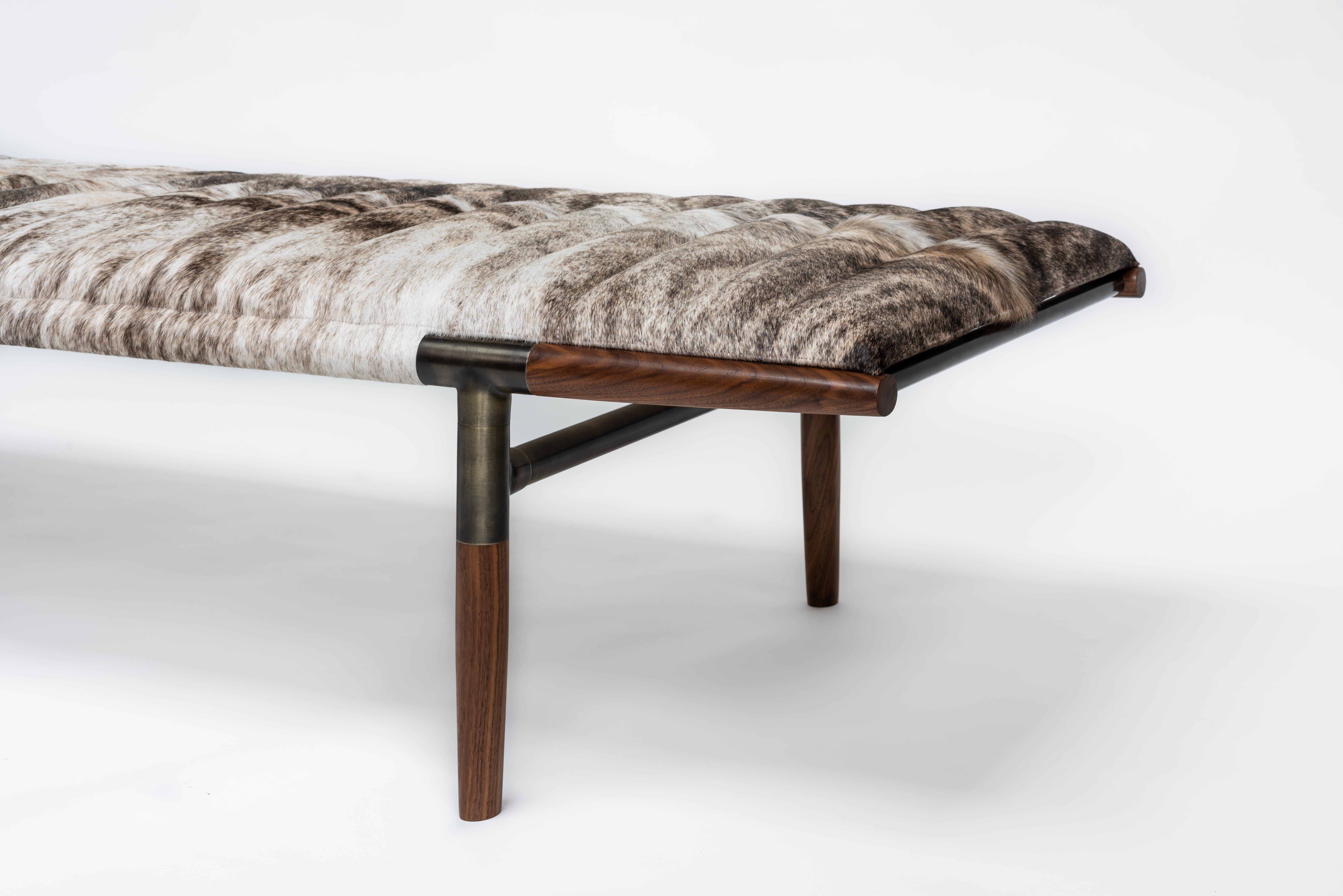 Contemporary Daybed, Cerused Iroko, Cognac Leather and Nickel For Sale 9