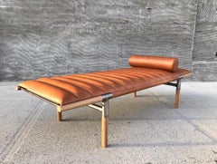 Contemporary Daybed, Cerused Iroko, Cognac Leather and Nickel