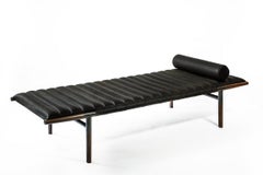 Contemporary Daybed-Ebonized Rosewood, Ribbed Horween Leather & Blackened Brass