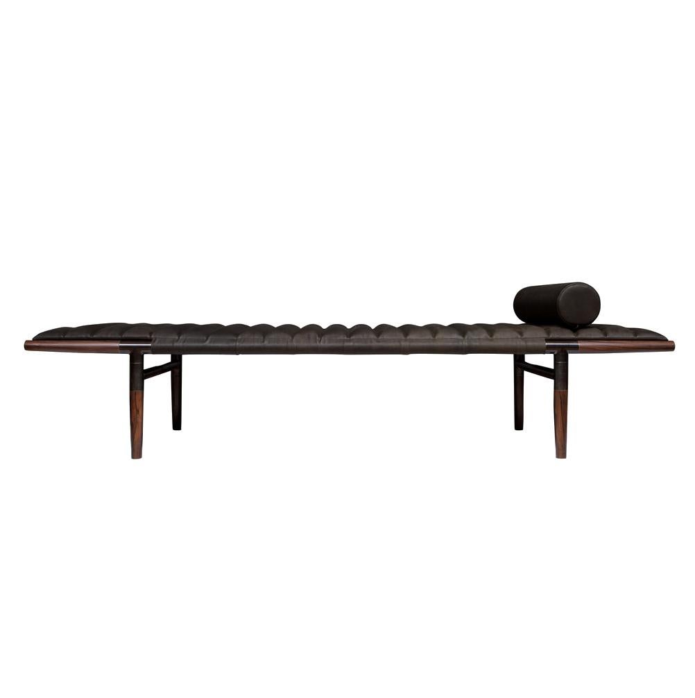 Contemporary Daybed, Walnut, Grey Brindle Hide and Bronze For Sale 4